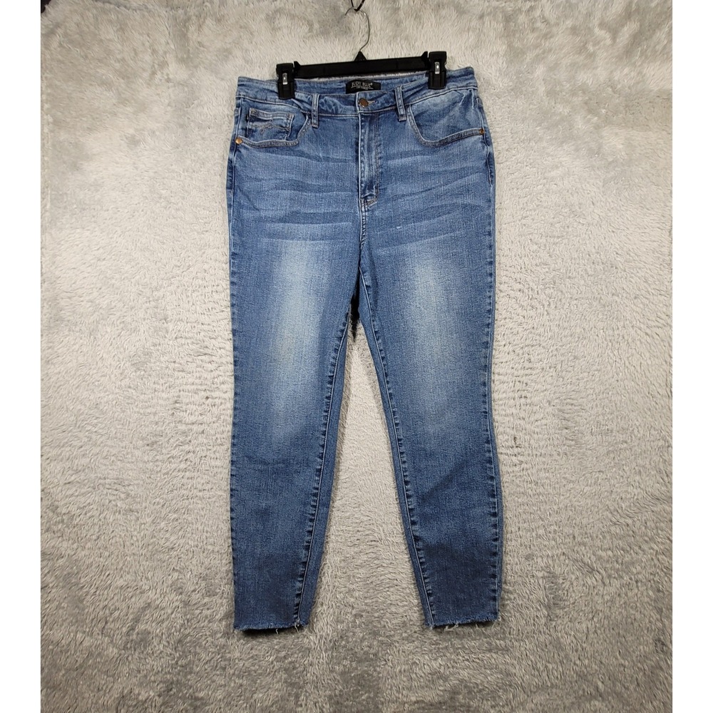 Judy Blue‎ Relaxed Fit Women 15/32 Blue Raw Hem High Rise Denim Jeans 32x27